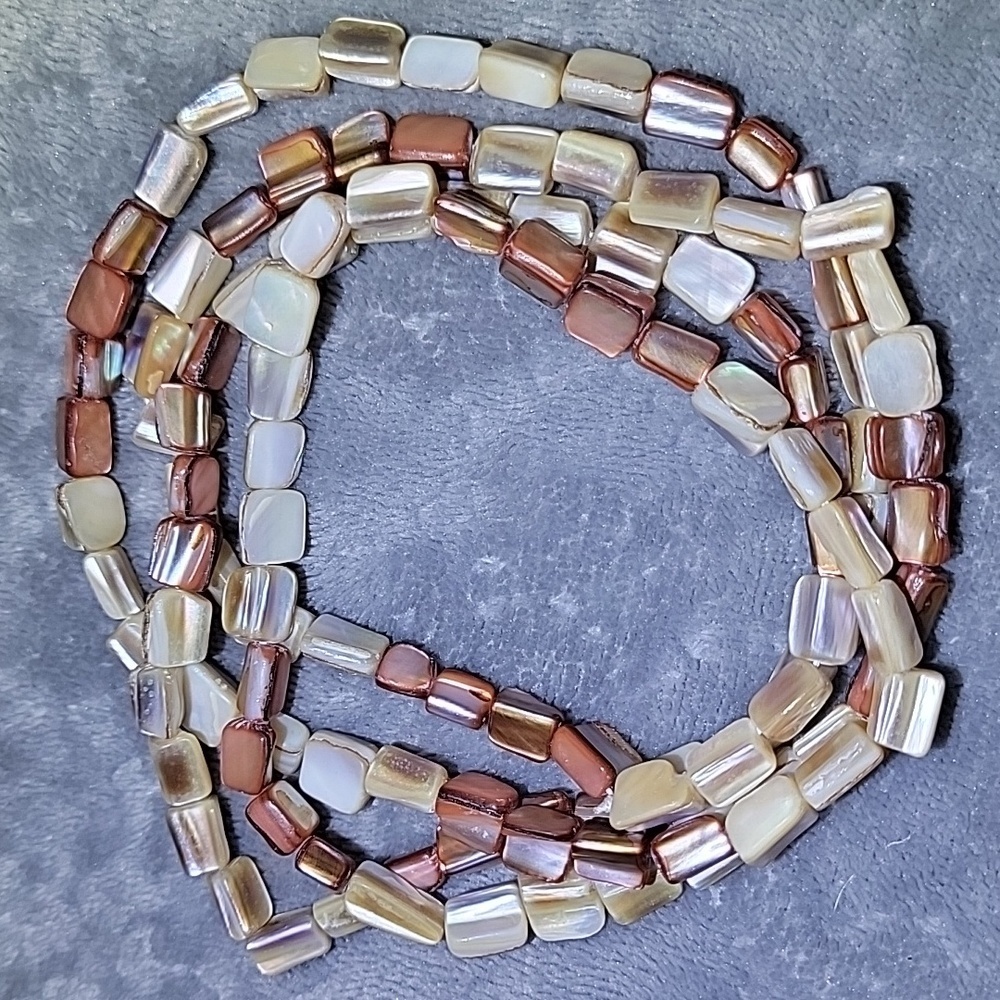 Long Continuous 76" Strand Mother of Pearl Beaded Shell Necklace Shiny Brown Tan